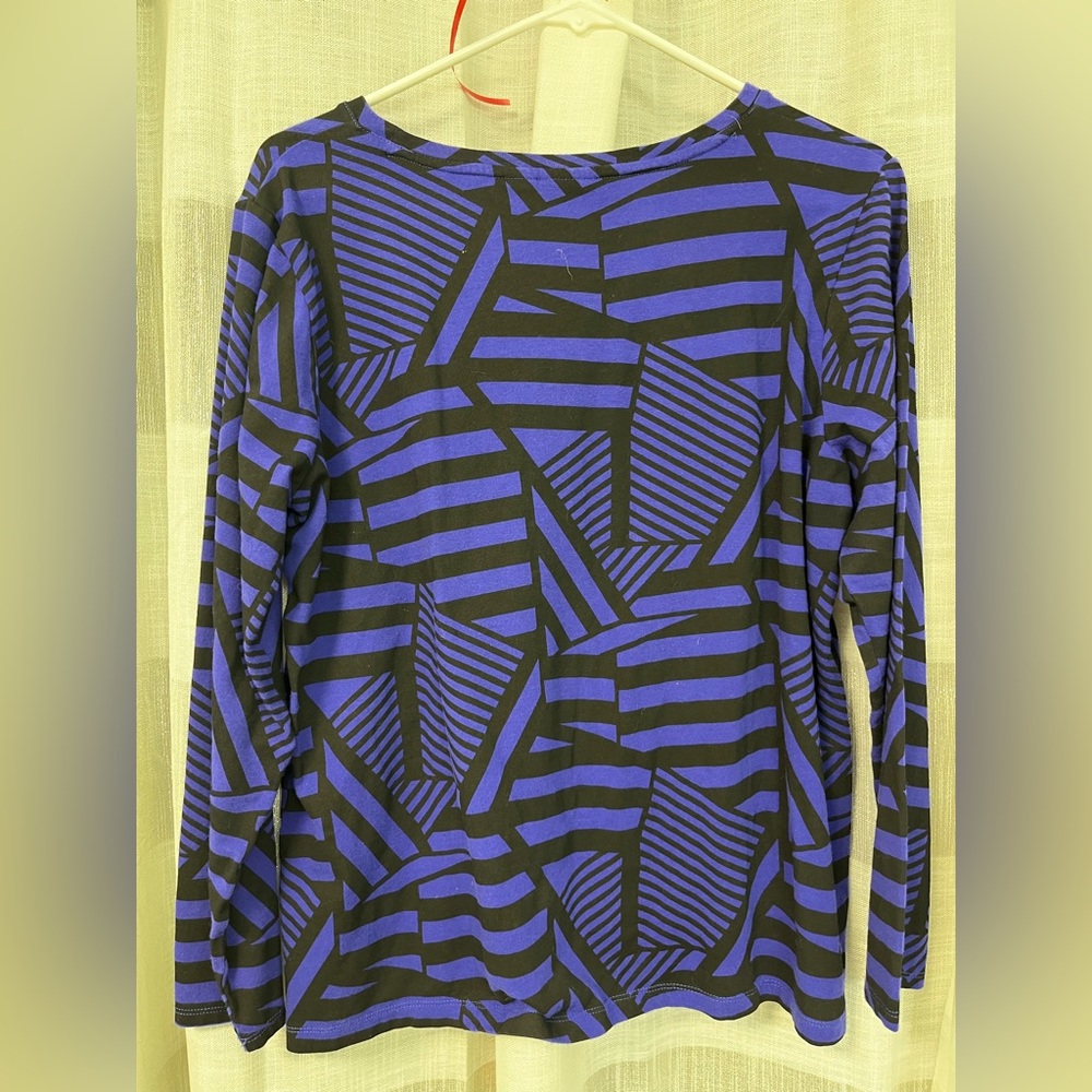 Chicos Womens Long Sleeve T-Shirt Blue Black Zig Zag Stripe Sz 2 (L/12) EUC - Picture 5 of 8